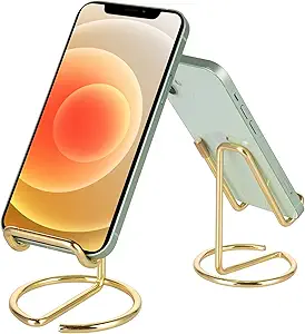 Cell Phone Stand for Desk, Cute Metal Gold Cell Phone Stand Holder Desk Accessories, Compatible with All Mobile Phones, iPhone, iPad